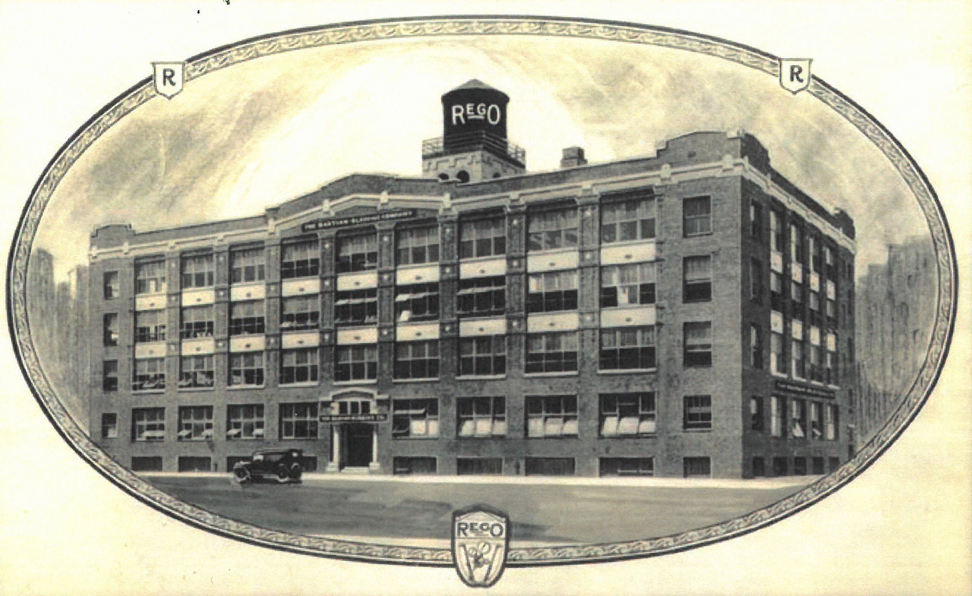 Vintage building image of first Rego facility.